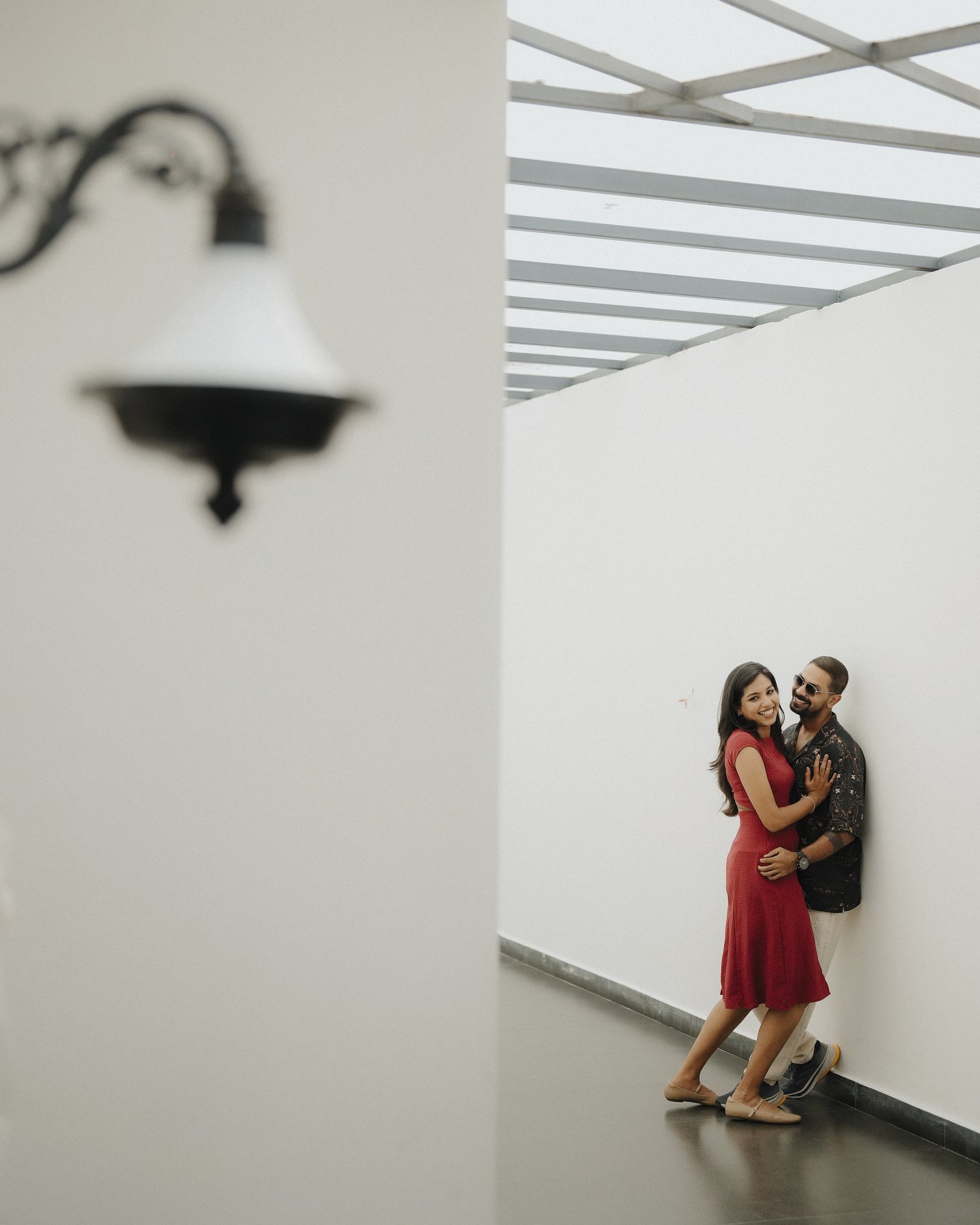 Intimate bridal veil moment in ambient glow